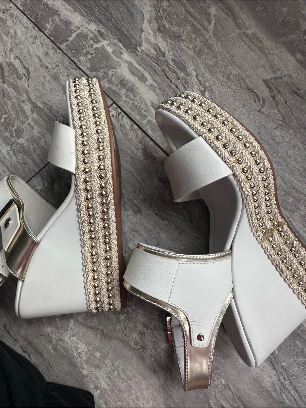 Nero Giardini wedge sandals feature a studded espadrille platform Size 37